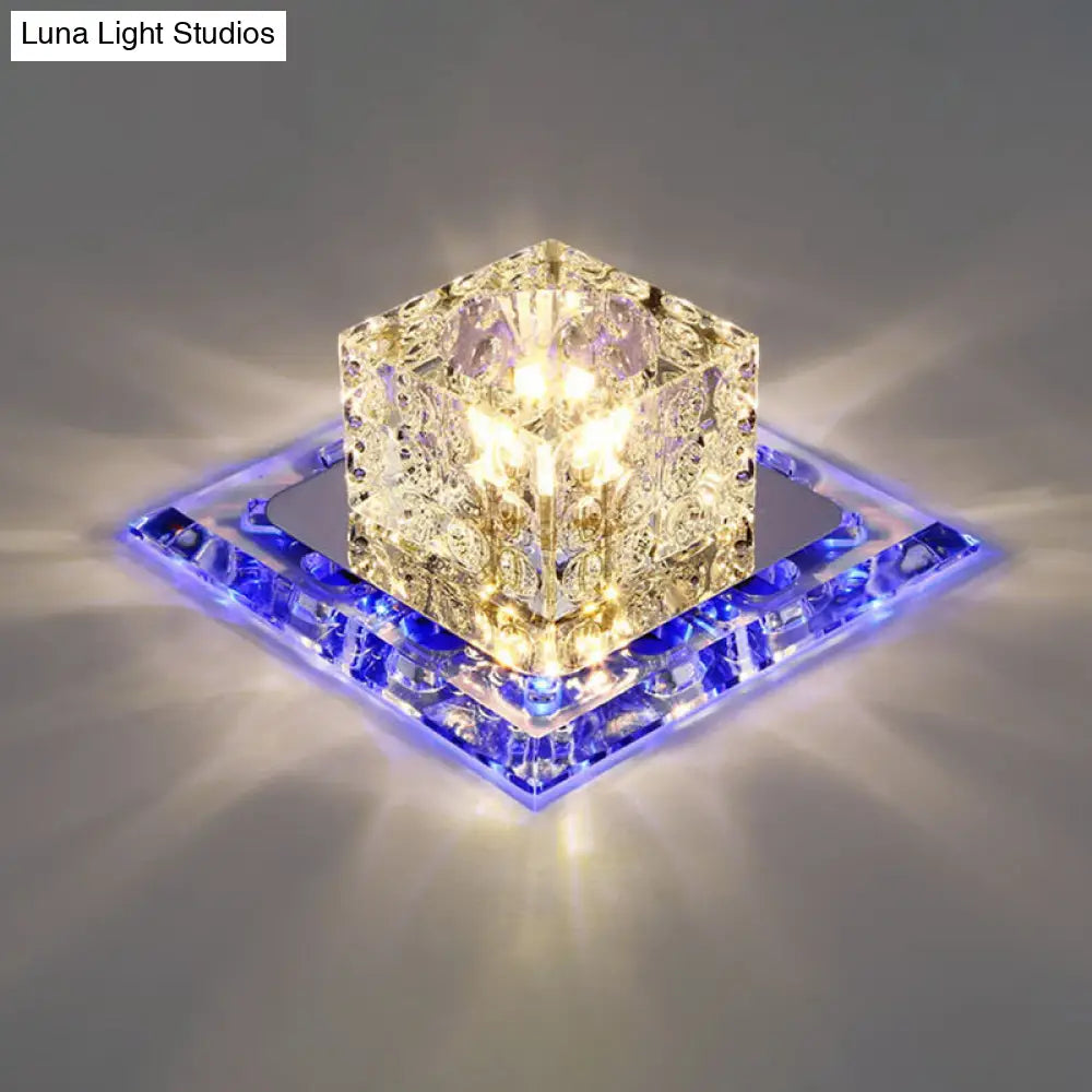 Modern Stainless Steel Square Led Flush Mount Crystal Ceiling Light For Aisles