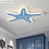 Modern Star Shaped Led Flush Light In Blue/Pink/White - Ideal For Kindergartens