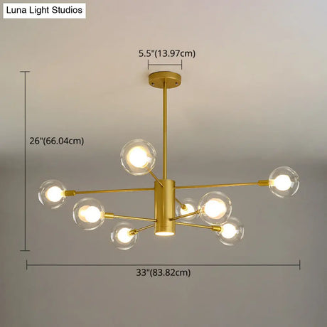 Modern Starburst Hanging Chandelier Light For Living Room - Clear Globe Glass Ceiling Pendant