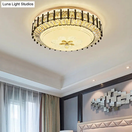 Modern Style Black Gear Ceiling Lamp With Led Faceted K9 Crystal Flush Mount Fixture - 3Rd