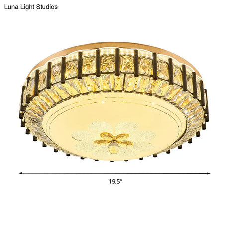 Modern Style Black Gear Ceiling Lamp With Led Faceted K9 Crystal Flush Mount Fixture - 3Rd