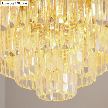 Modern Style Brass Hanging Chandelier With Crystal Block - Multi-Light Metal Fixture