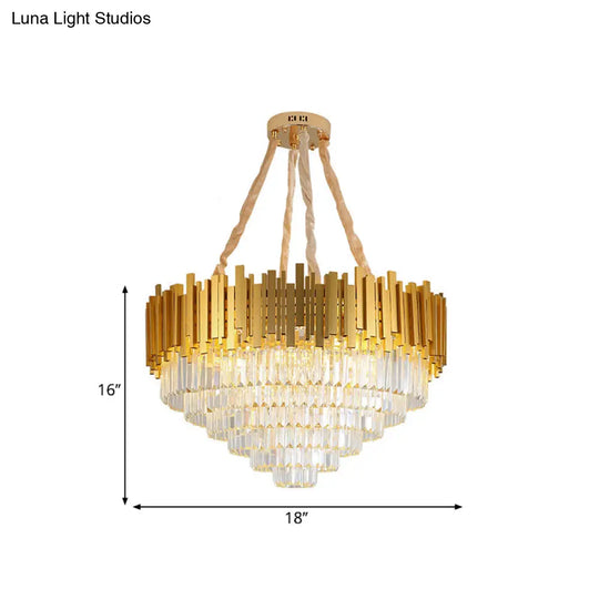 Modern Style Brass Hanging Chandelier With Crystal Block - Multi-Light Metal Fixture