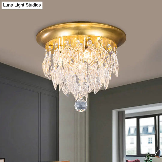 Modern Style Clear And Blue Crystal Flush Mount Lamp - Gold Ceiling Light With 4 Bulbs For Sleeping