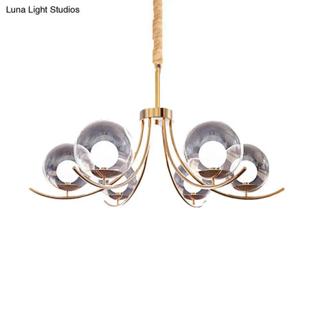 Modern Style Clear Glass Ball Chandelier - Golden Hanging Lamp With Curved Arm (6/8/10 Heads)