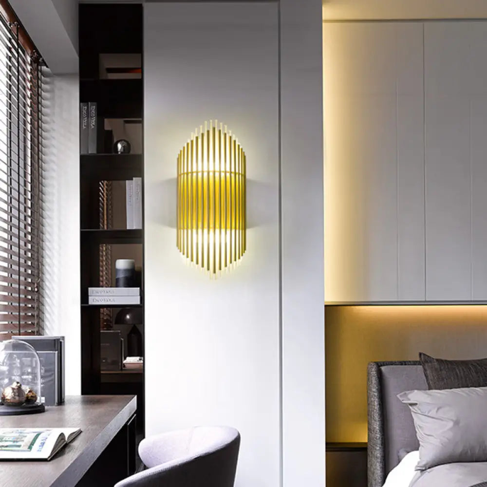 Modern Style Crystal And Brass Wall Mounted Lamp - 2 Lights Pipe Lighting For Bedroom