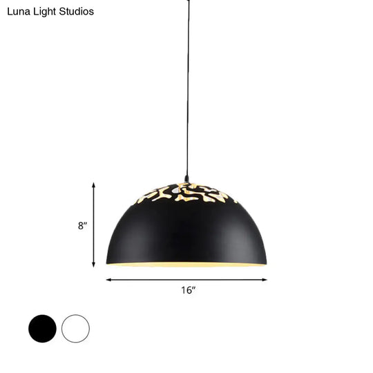 Domed Metal Pendant Lamp - Modern Style Ceiling Light White/Black 14/16/20.5 1 Bulb Ideal For Dining