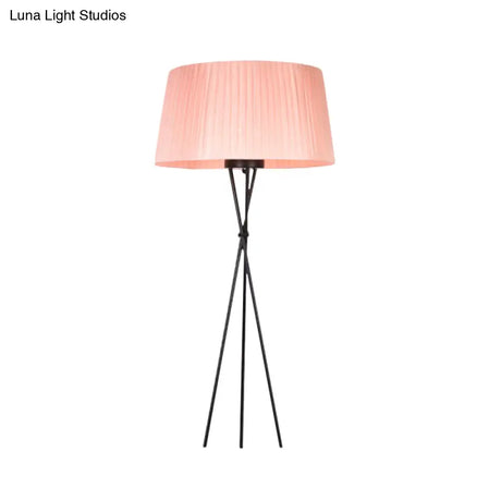 Modern Style Drum Shade Floor Lamp With Tripod Base - 1 Bulb Pink/Black/Red