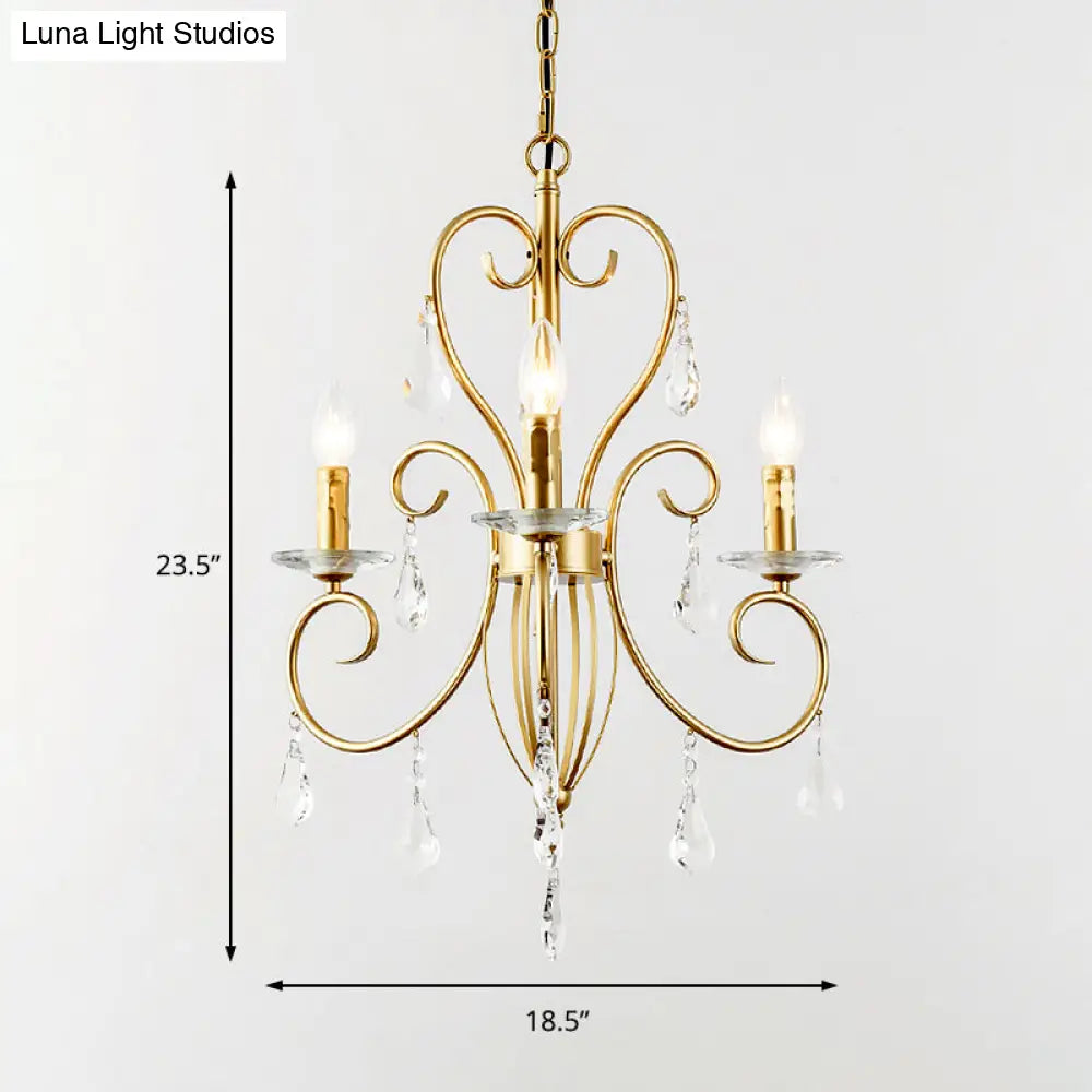 Modern Style Hanging Candle Lamp with Crystal Accent 3/6 Lights Chandelier in Gold
