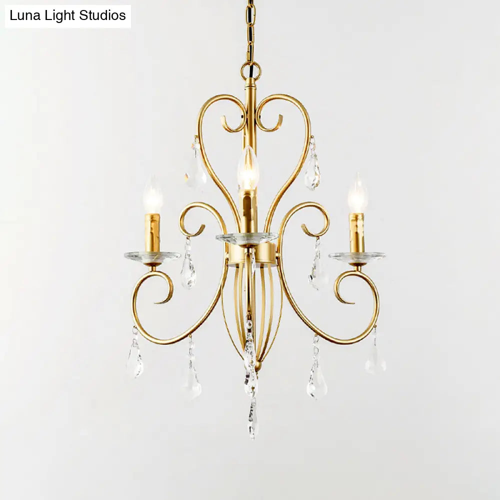 Modern Style Hanging Candle Lamp with Crystal Accent 3/6 Lights Chandelier in Gold