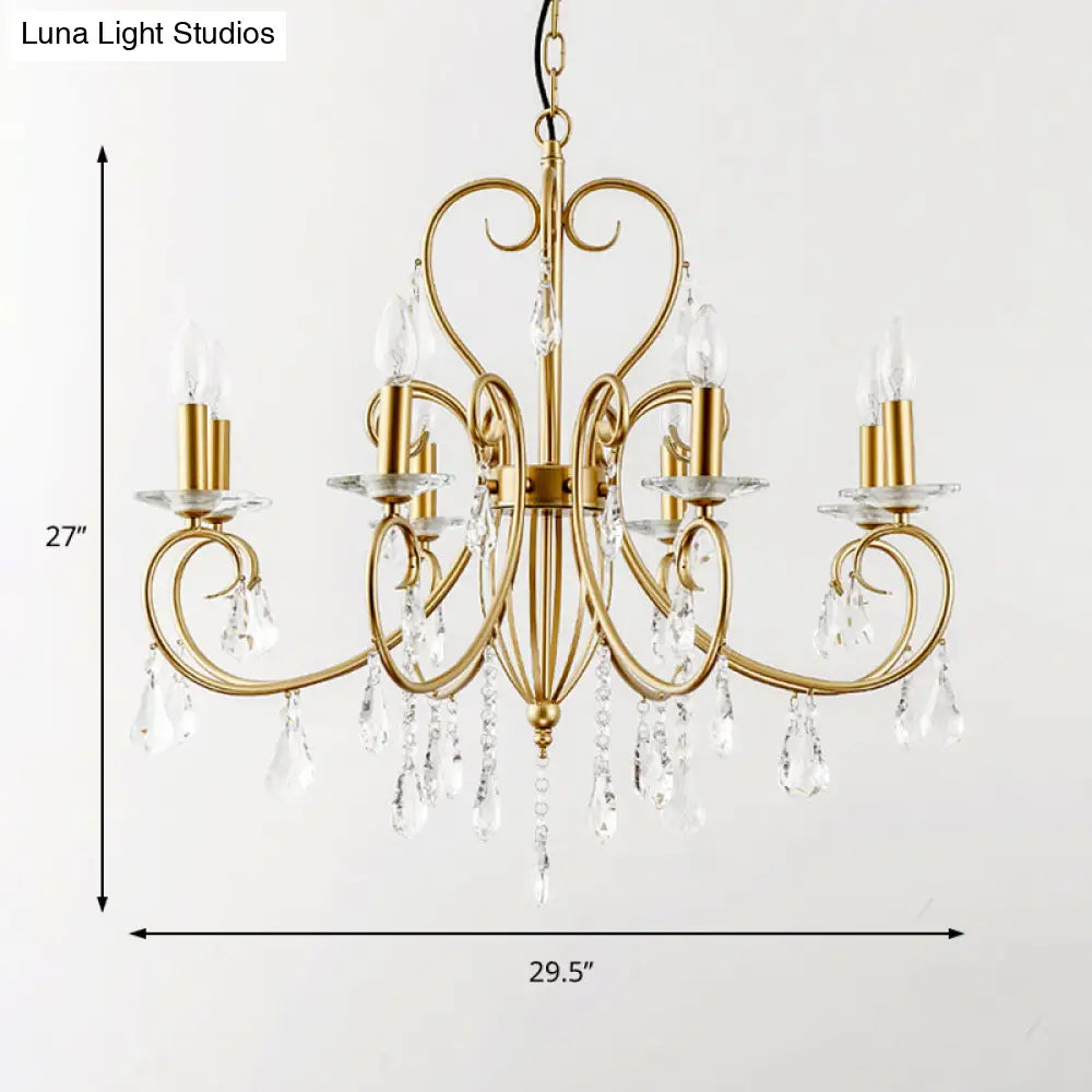 Modern Style Hanging Candle Lamp with Crystal Accent 3/6 Lights Chandelier in Gold