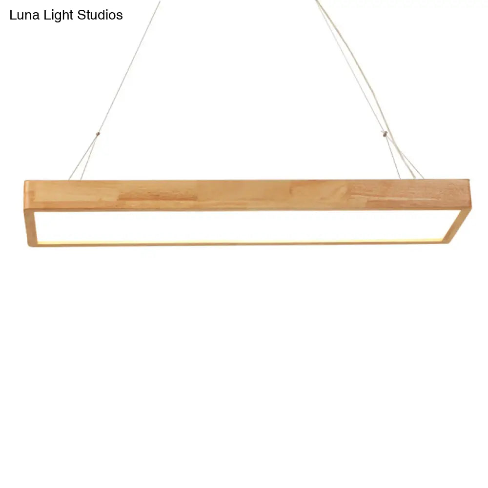 Modern Style Led Wooden Island Ceiling Light Fixture - Wood Rectangle Design / White