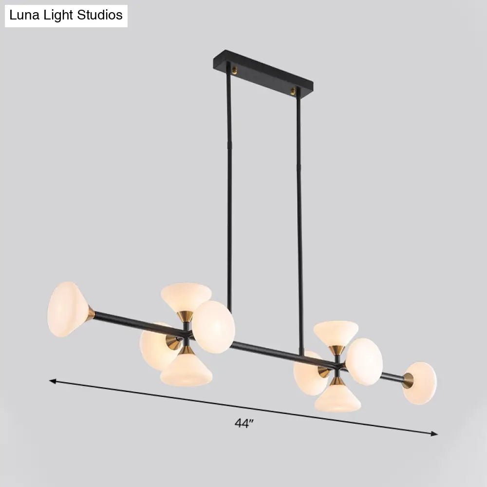 Modern Style Matte White Glass Flared Island Pendant With 10-Head Black Hanging Lamp - Warm/White