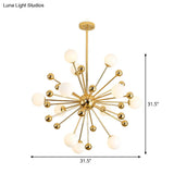 Modern Stylish Burst Ball Chandelier – Frosted White Glass Ceiling Hang Lamp (Gold Living Room