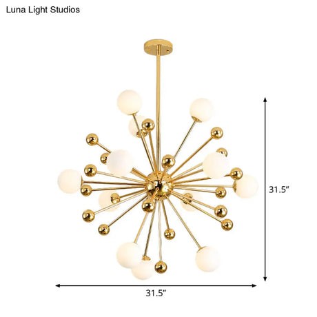 Modern Stylish Burst Ball Chandelier – Frosted White Glass Ceiling Hang Lamp (Gold Living Room