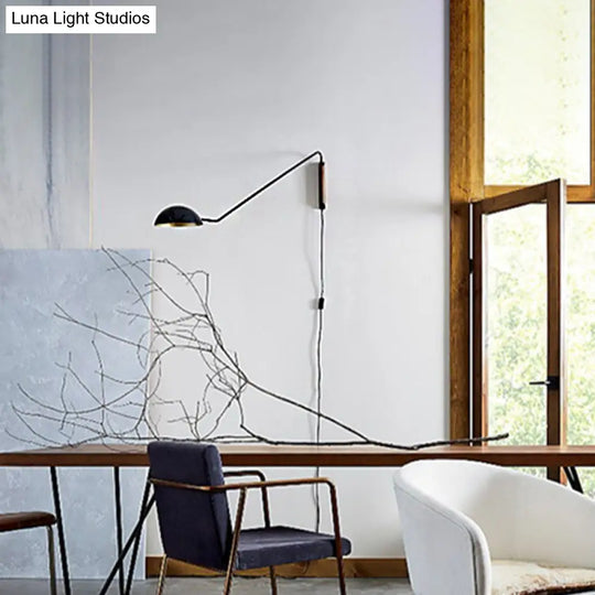 Modern Swing Arm Bedside Wall Lamp With Metal Dome Shade