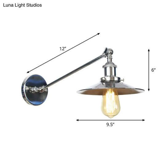 Modern Swing Arm Wall Lamp In Polished Chrome Iron Finish - Saucer/Horn Shaped Design