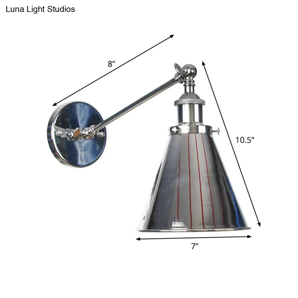 Modern Swing Arm Wall Lamp In Polished Chrome Iron Finish - Saucer/Horn Shaped Design