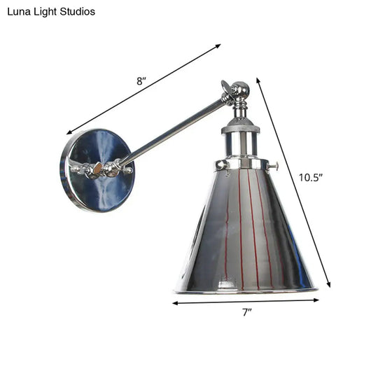Modern Swing Arm Wall Lamp In Polished Chrome Iron Finish - Saucer/Horn Shaped Design