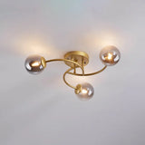 Modern Swirled Metal Semi Flush Ceiling Light With Glass Ball Shade 3 / Gold Smoke Grey