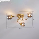 Modern Swirled Metal Semi Flush Ceiling Light With Glass Ball Shade
