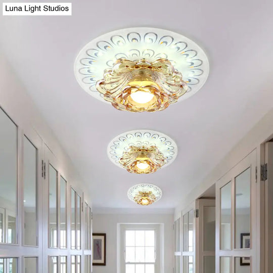 Modern Tan Crystal Flower Led Ceiling Light Fixture - White Flush Mount /