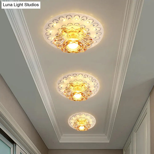 Modern Tan Crystal Flower Led Ceiling Light Fixture - White Flush Mount / Warm