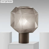 Modern Tan Glass Table Lamp With Geometric Design And Metal Base - Nightstand Light