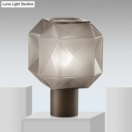 Modern Tan Glass Table Lamp With Geometric Design And Metal Base - Nightstand Light