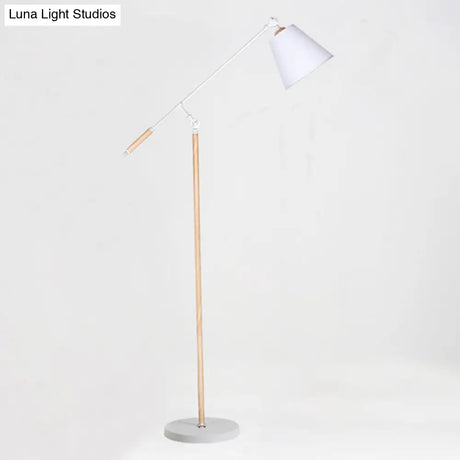 Modern Tapered Floor Reading Lamp - Nordic Design Swing Arm 1 Bulb Black/White & Wood