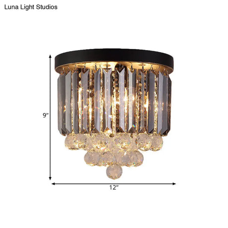 Modern Tapered Flush Mount Fixture Clear Crystal Draping Ceiling Light In Black - 2/4 Heads