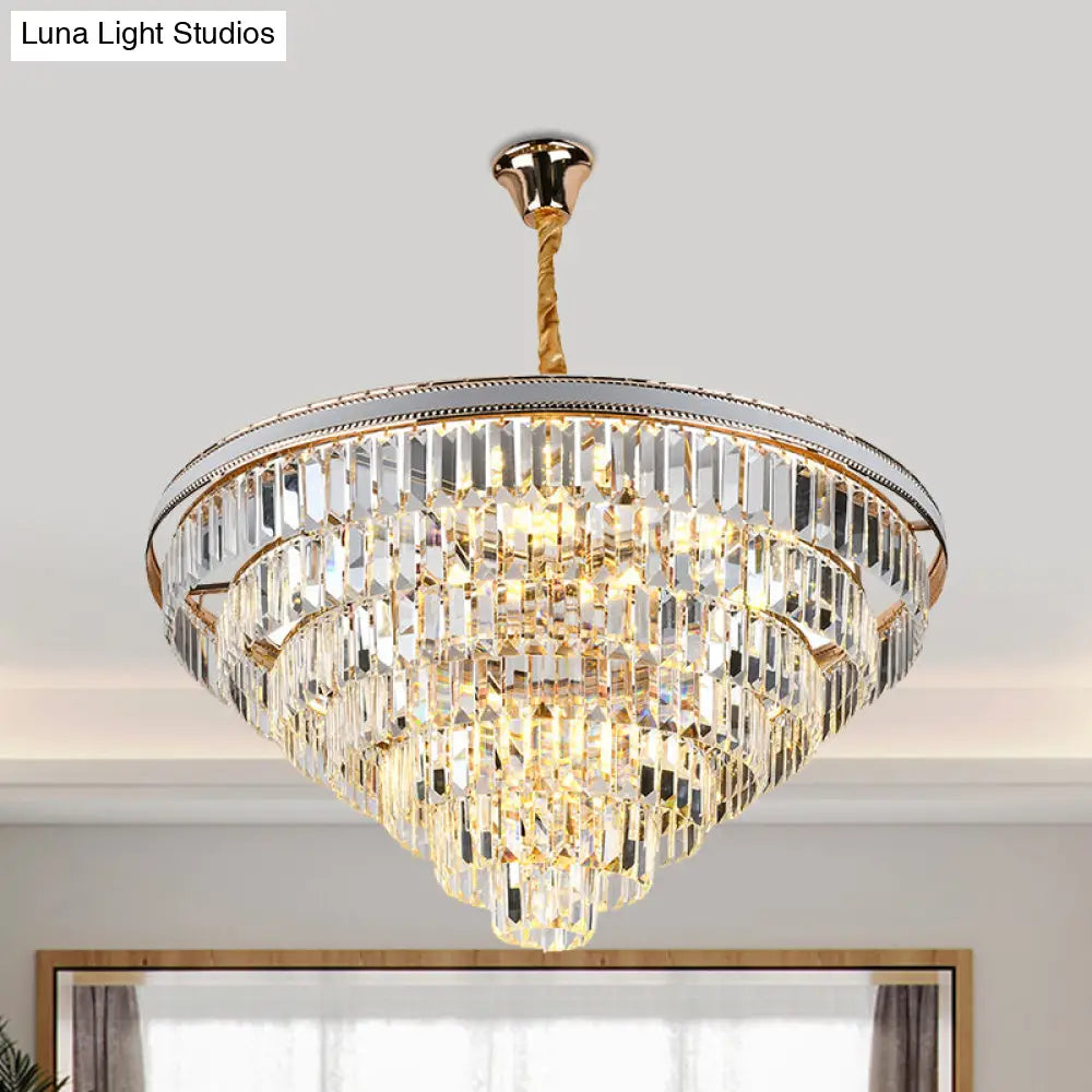 Modern Tapered Hanging Chandelier With Clear Crystal Prisms - 16/6 Lights 31.5’/18.5’ Wide / 31.5’