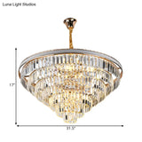 Modern Tapered Hanging Chandelier With Clear Crystal Prisms - 16/6 Lights 31.5’/18.5’ Wide