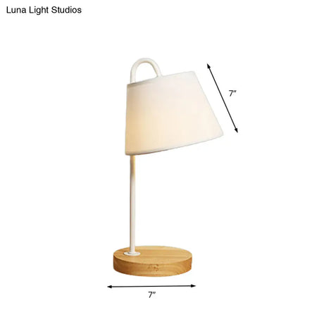 Modern Tapered Shade Desk Light With Wooden Base - 1 Reading Lamp For Bedroom In Black/White