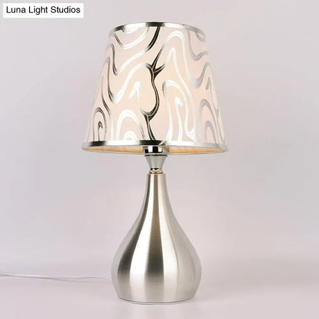 Modern Tapered Table Lamp - Single Nickel Nightstand Light With Stylish Fabric Shade