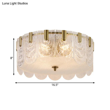 Modern Textured Glass Scalloped Ceiling Lamp With 6 Bulbs Brass Finish - Flush Mount Recessed