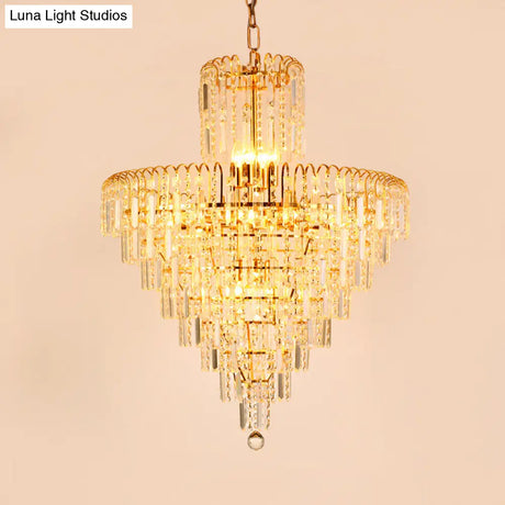 Modern Tiered Crystal Hanging Light Fixture - Gold 4/6/11 Lights 16’/18’/23.5’ Wide