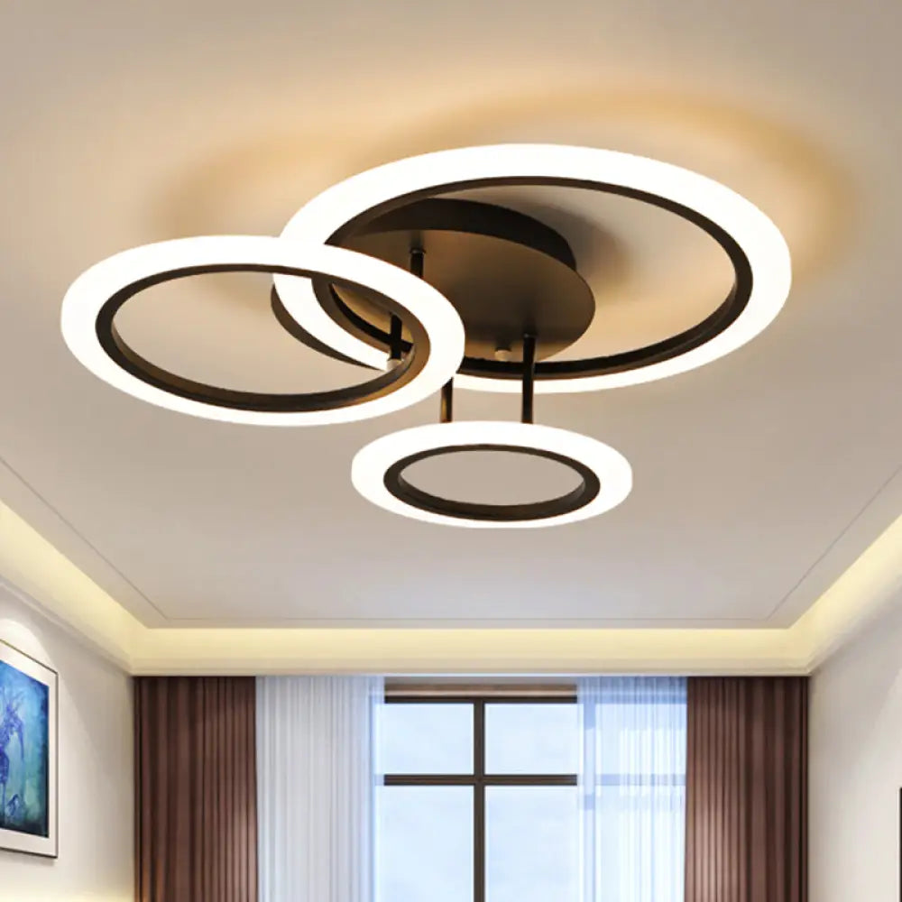 Modern Tiered Led Bedroom Flush Mount Lighting In Brown 19.5’/21.5’ W (Customizable 7 Days)