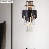 Modern Tiered Sconce Wall Lamp With Clear Crystal And Metal 3 Heads 14/19.5 Height