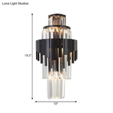 Modern Tiered Sconce Wall Lamp With Clear Crystal And Metal 3 Heads 14/19.5 Height