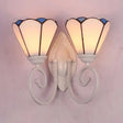 Modern Tiffany Cone Wall Lamp - White Finish Stained Glass With 2 Lights White/Blue