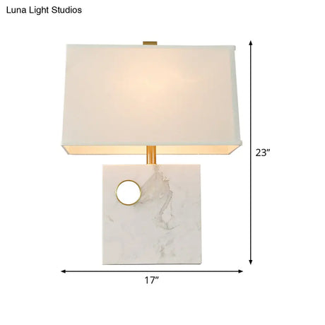 Modern Trapezoid Fabric Task Light Desk Lamp - White Small 1-Head With Square Marble Base