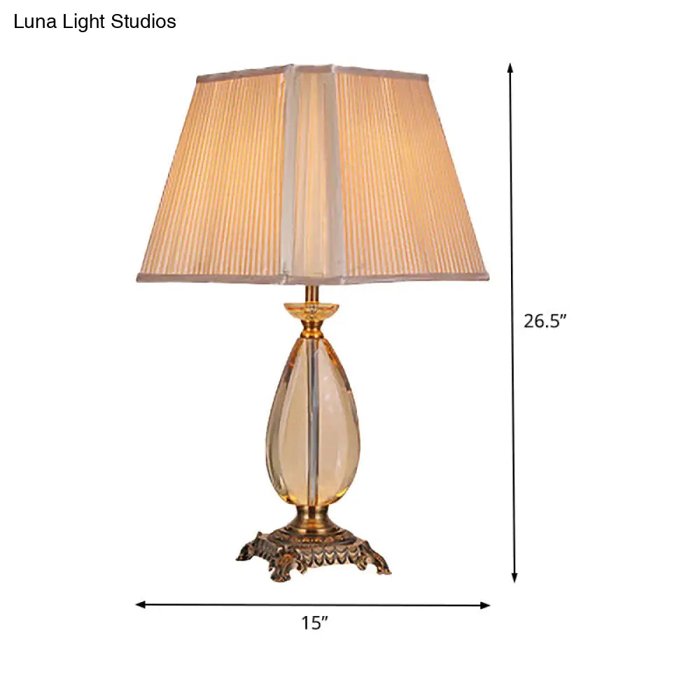 Modern Trapezoid Shade Desk Lamp - Beige Fabric 1 Bulb Small Size Perfect For Dining Room