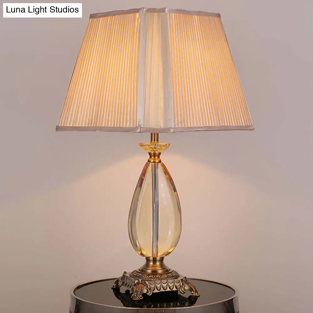 Modern Trapezoid Shade Desk Lamp - Beige Fabric 1 Bulb Small Size Perfect For Dining Room
