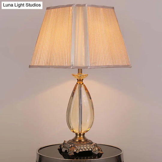 Modern Trapezoid Shade Desk Lamp - Beige Fabric 1 Bulb Small Size Perfect For Dining Room