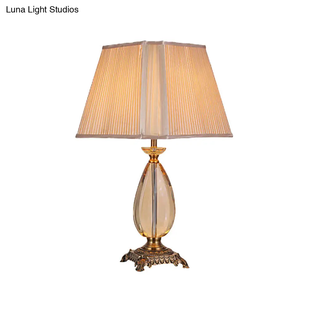 Modern Trapezoid Shade Desk Lamp - Beige Fabric 1 Bulb Small Size Perfect For Dining Room