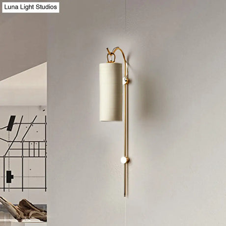 Modern Tube Sconce Lighting With Green/White Fabric Shade - 1 Light Living Room In Black/Gold