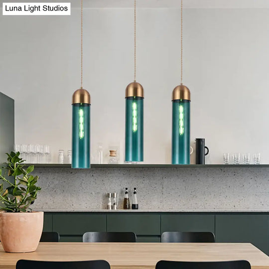 Modern Tubular Pendant Light - Sleek Glass Dining Room Lamp Blue