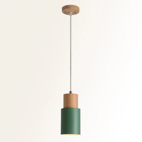 Modern Tubular Pendant Spotlight: Metal 1-Light Bedside Hanging Lamp With Wooden Top Green