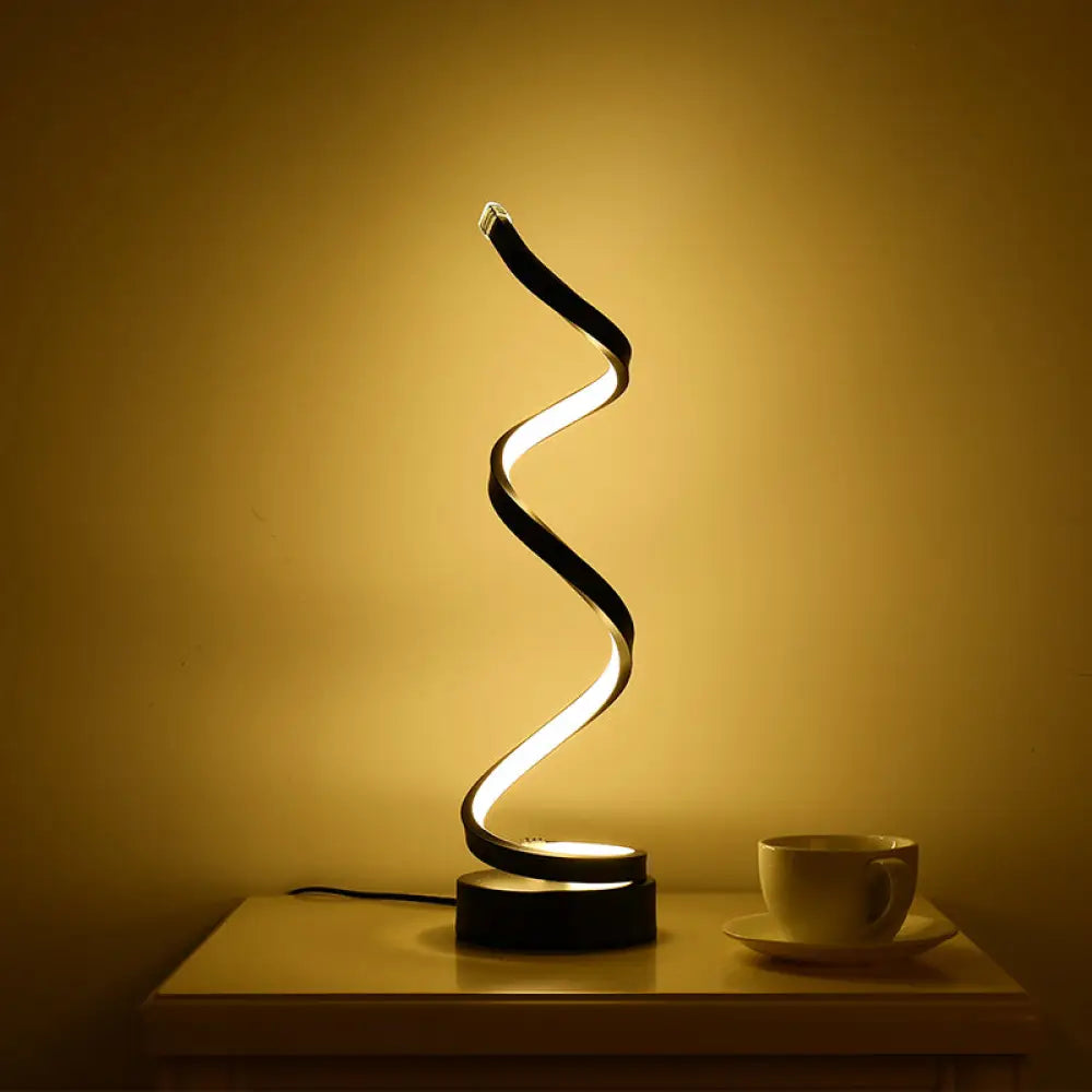 Modern Twist Led Lamp: Aluminum Night Table Light For Living Room With Power Switch Black / Yellow
